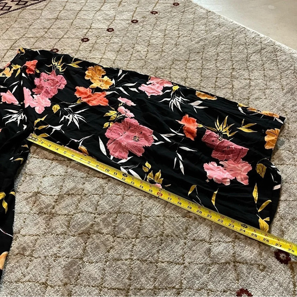 Guess Floral Tropical Print Hibiscus Pants Wide Leg Palazzo 6 Resort Black Pink - Picture 8 of 11